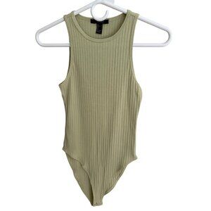 Forever 21 Sleeveless Ribbed Racerback Bodysuit in Green Size Small